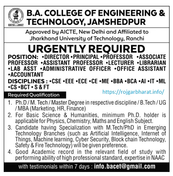 BACET Teaching & Non-Teaching Recruitment 2024